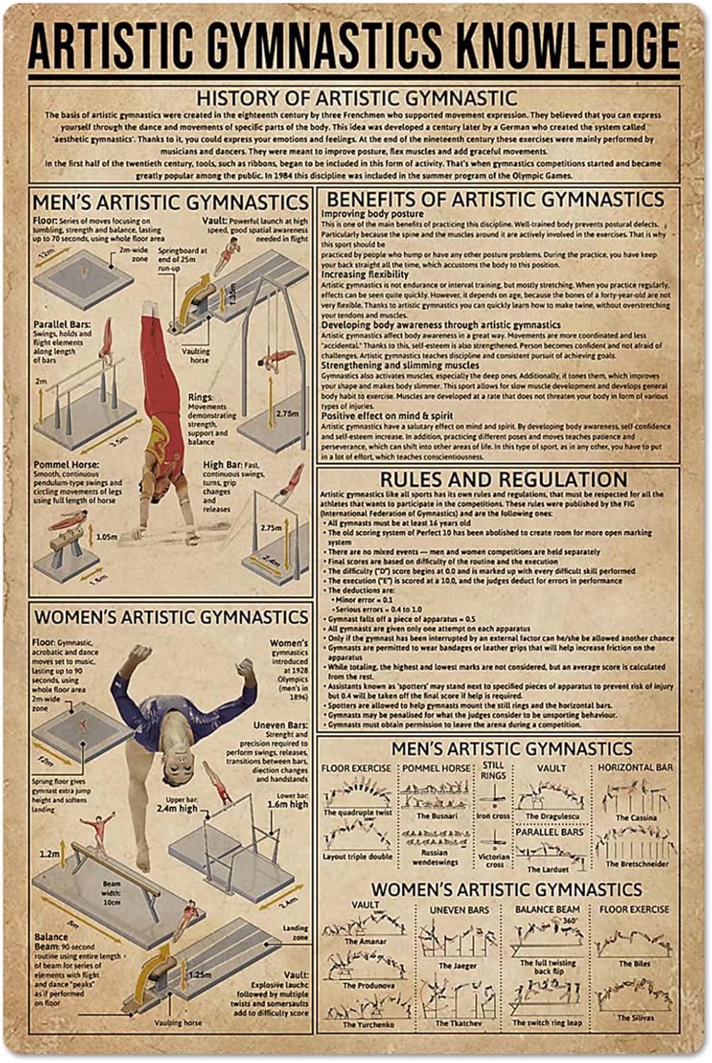 Vintage Collectible Posters - Artistic Gymnastics Knowledge Metal Sign Vintage