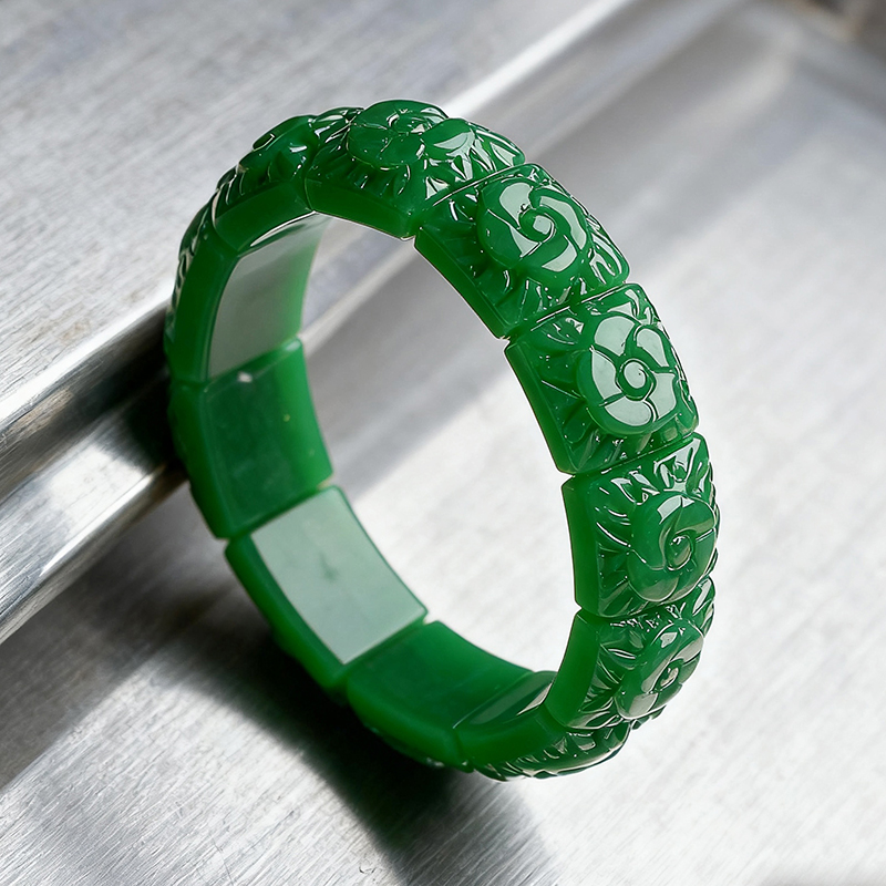 Vintage Collectible Item - Real Jade Flower Bracelet Bangle Designer